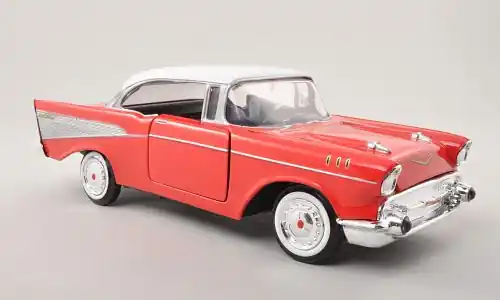 Chevrolet Bel Air Hardtop, rot/weiss, 1957, 1 24, Motormax | Begrenzte Stückzahl
